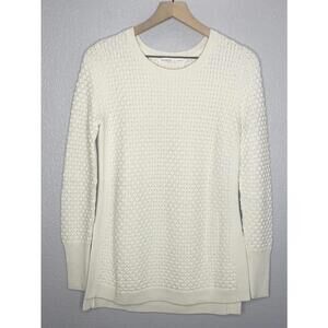 Athleta Ivory Merino Wool Nylon Viscose Cabled Knit Sweater Size Small